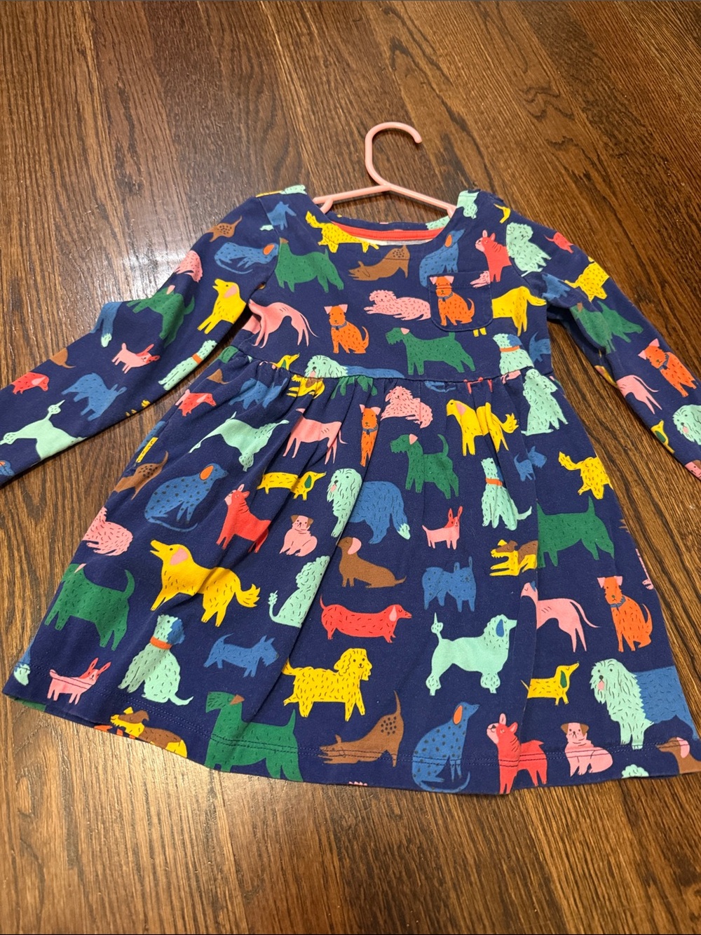Mini Boden Navy Dress with Multicolor Dog Print